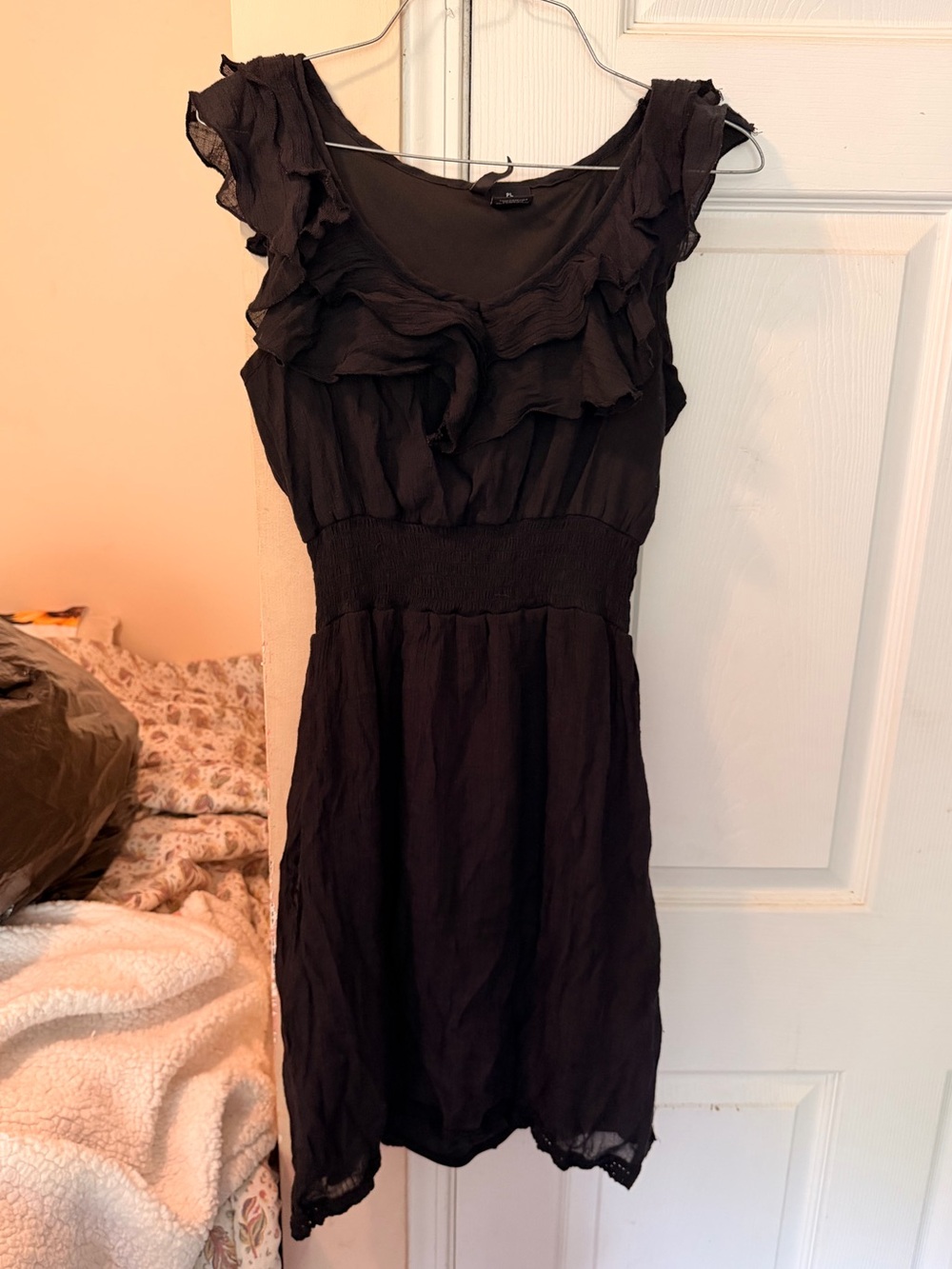 new directions Black Ruffle-Front Sleeveless Mini Dress